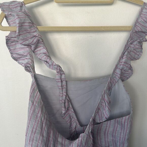 Anthropologie  Elevenses Linen Nantucket Ruffle Square Neck Wide Leg Jumpsuit 4 - Picture 7 of 10